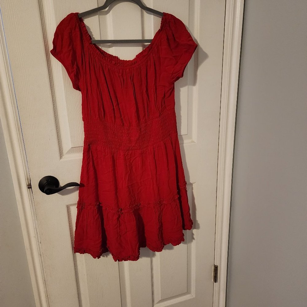 Red off shoulder flirty dreas